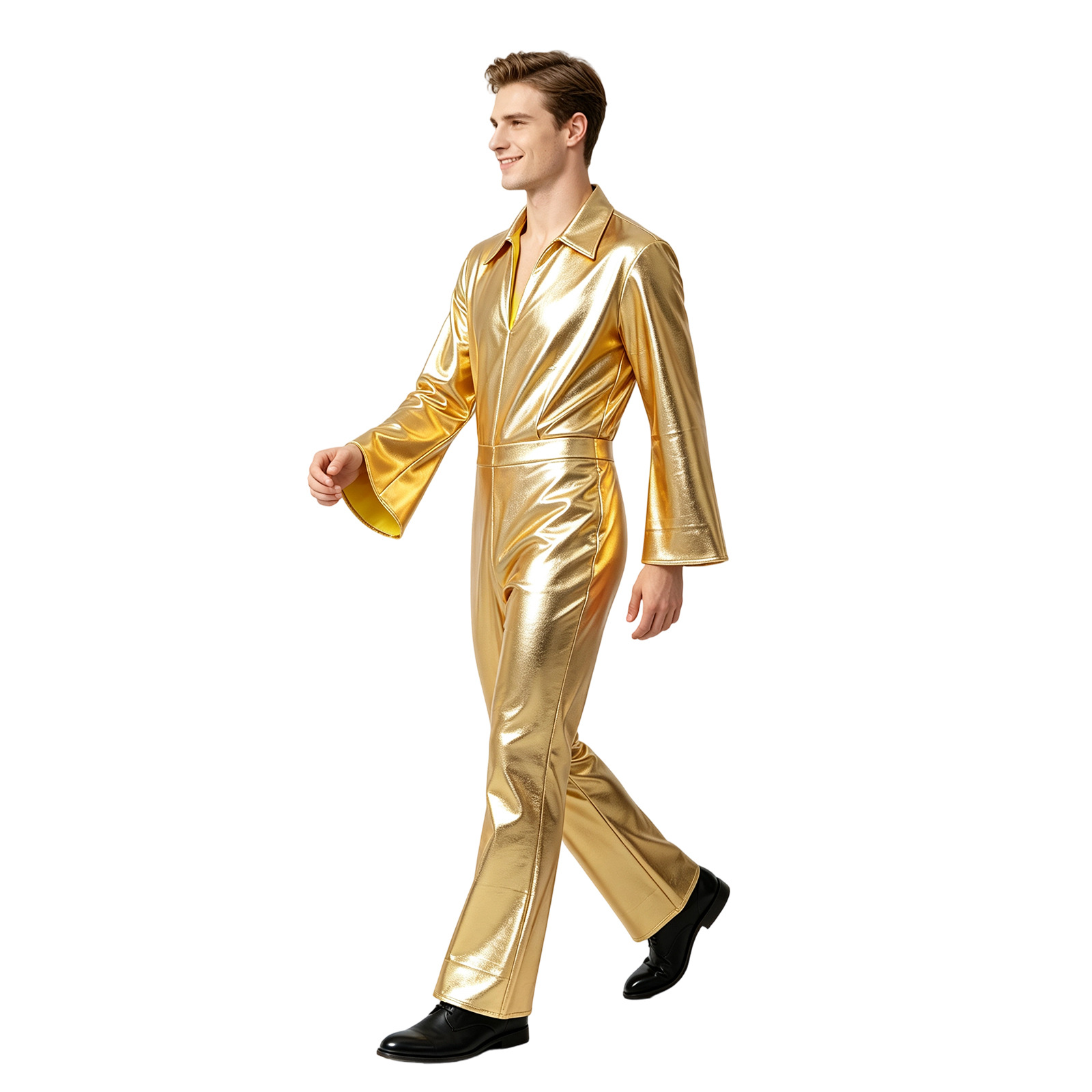 Anime Cosplay Jumpsuit - Gold Metallic Shiny Jumpsuit Halloween Anime