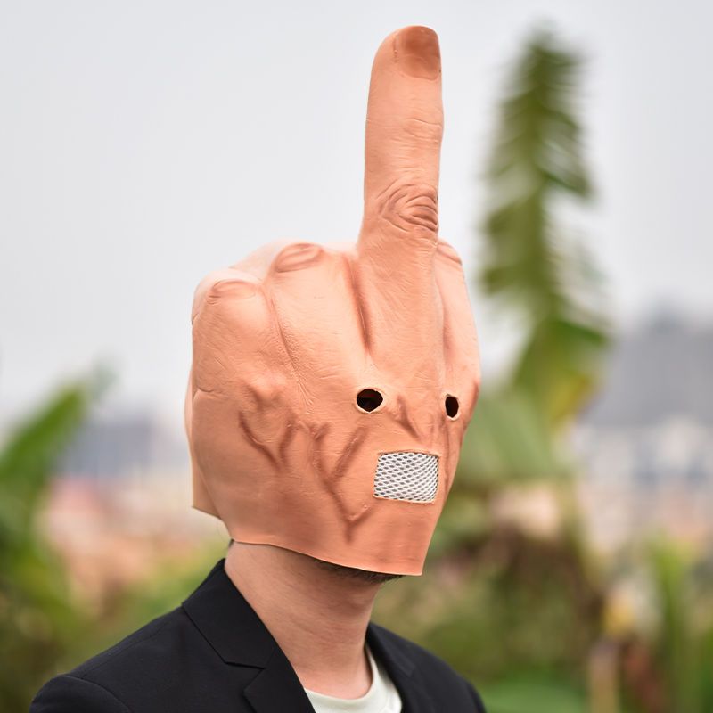 Middle Finger Latex Head Mask  - Anime Cosplay Jumpsuit ulasan dan harga